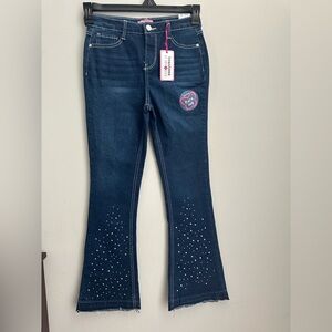 Beautees By Amy Byer Girls Stretch Flare Leg Jeans Dark Wash/Rhinestones Size 12
